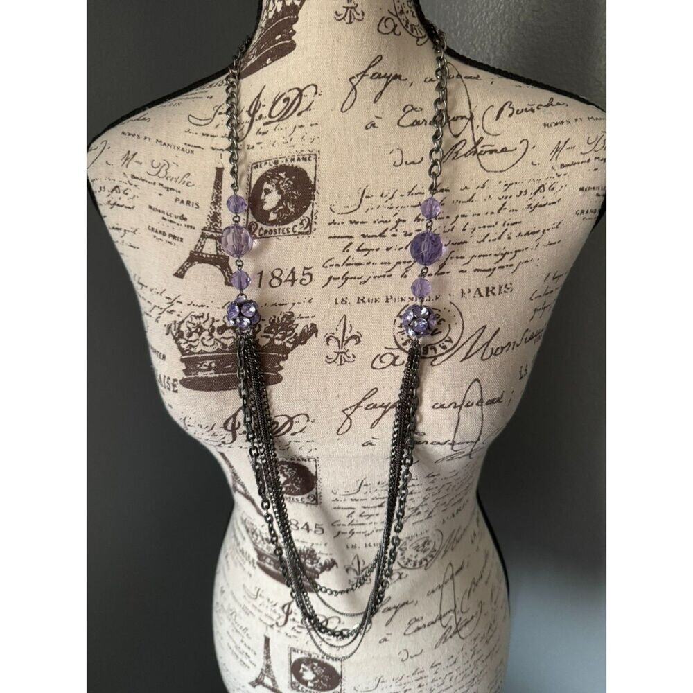 Simple Vera Wang Long Necklace. Multistrand Gun Metal
